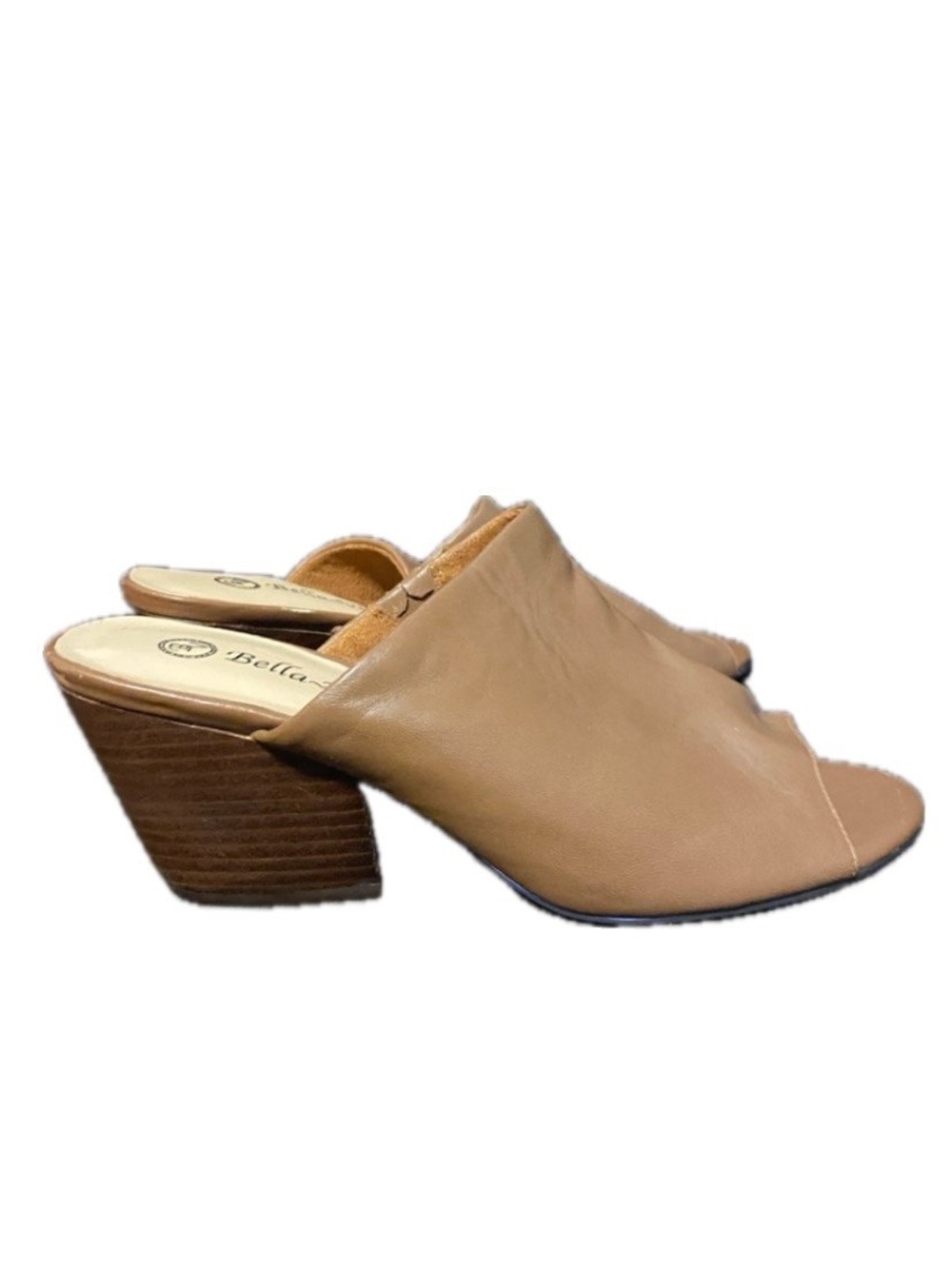 Bella Vita Tan Open-Toe Leather Mule Heels